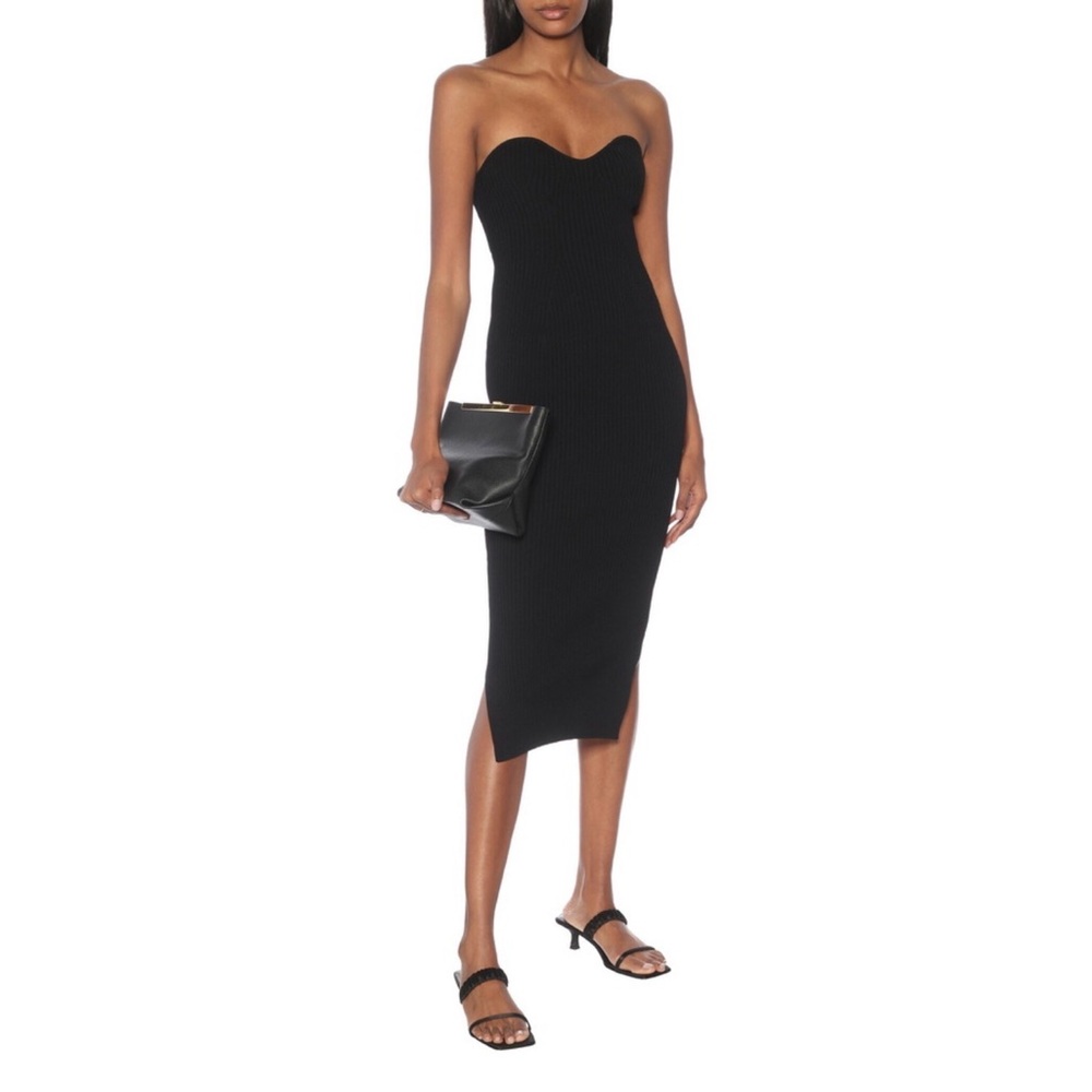 KHAITE loie strapless knit ribbed midi dress black Size S